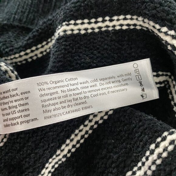 Organic Cotton Chenille Eileen Fisher Black and White Striped V-Neck Sweater - Picture 8 of 8